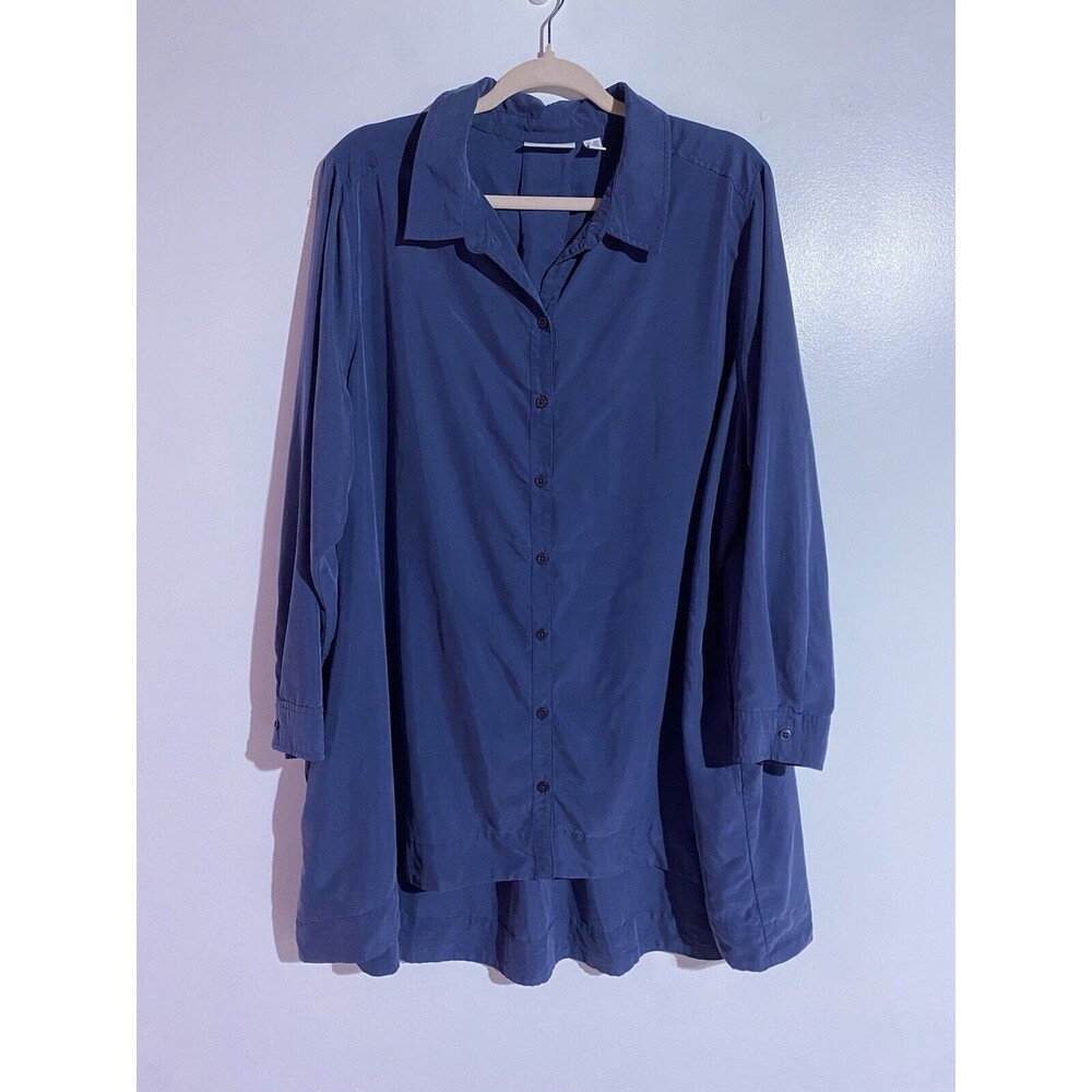 Susan Graver Tunic Top 2XP Blue Beachy‎ Relaxed Boho Casual High Low Brunch Soft